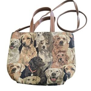 Signare Dog Breed Tapestry Tote Bag Crossbody Woven Multi Canine Gold Hardware